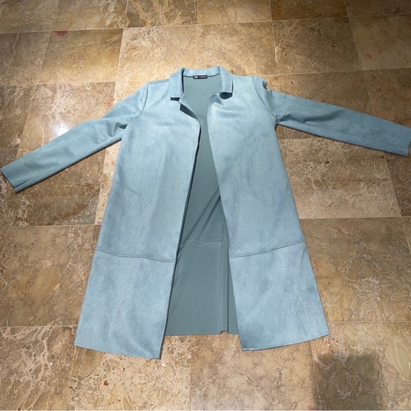 !!SOLD!! Zara Faux Suede Coat Size M Light Blue - Picture 3 of 5